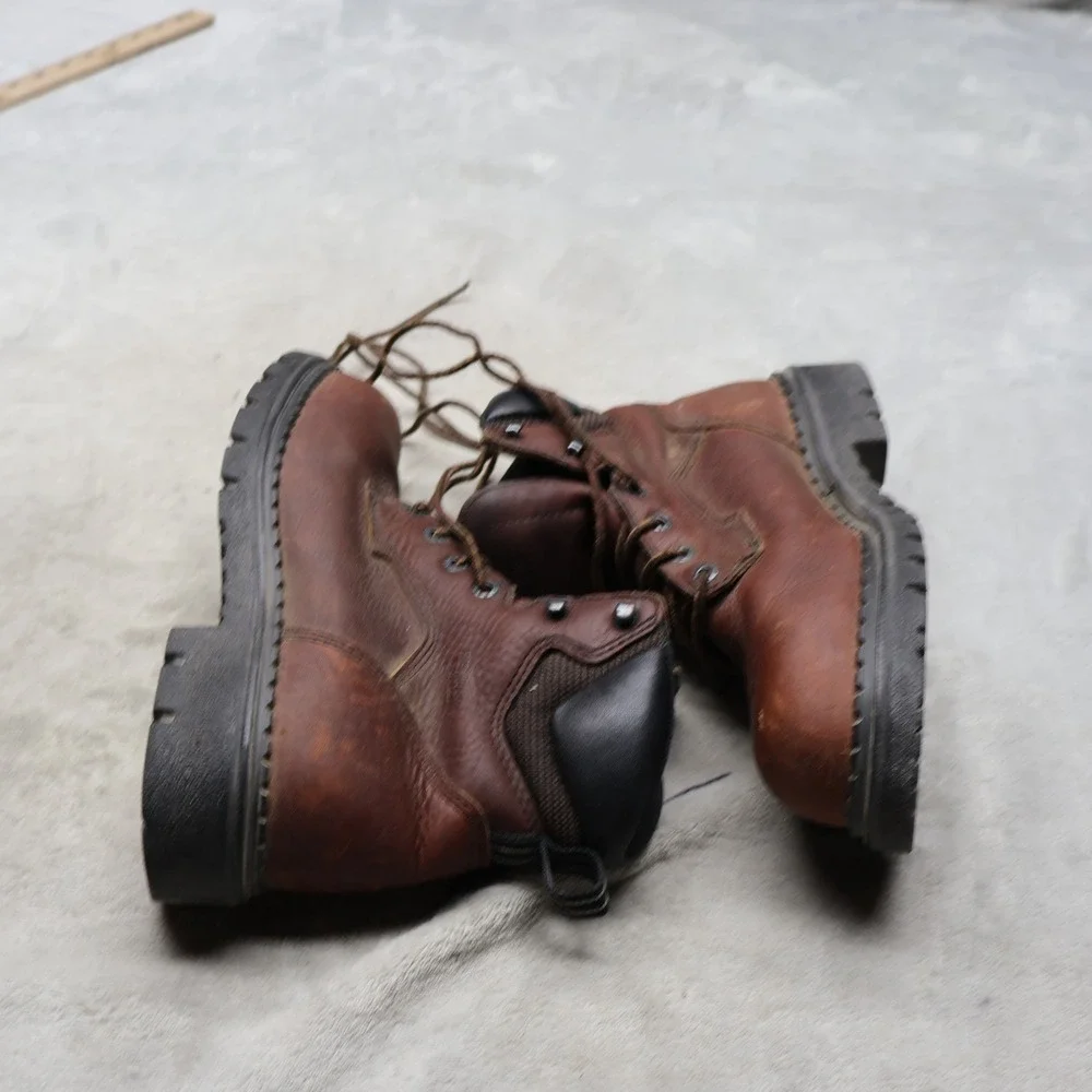 Red Wing Mens 7 E2 Work Boots Brown Leather Rugged 6-Inch SuperSole Logger Wide‎